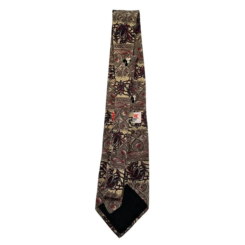 Mickey Inc Disney Mens Silk Tie Vintage Paisley Floral Burgundy Tan Mickey Mouse